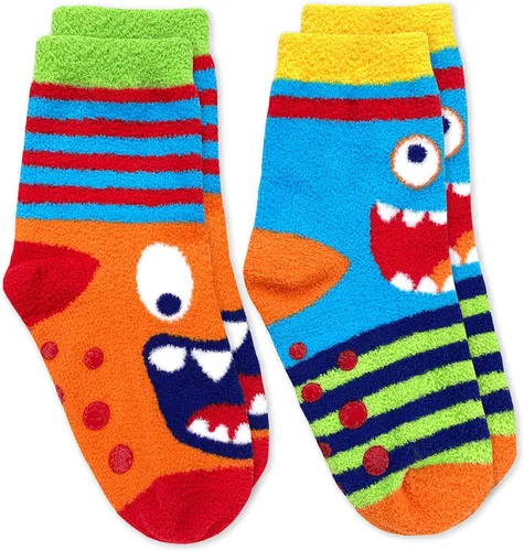 Vista 2 de Jefferies Socks Paquete de 2 calcetines antideslizantes Monster Fuzzy para niño