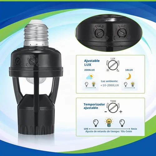 Vista 5 de Hortsun 3 tomas de luz con sensor de movimiento, enchufe inteligente de rosca compatible con E26/E27 con control de luz nocturna de encendido y Negro