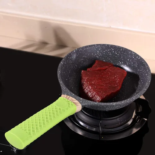Vista 6 de 5 piezas de silicona para mango caliente, funda de goma resistente al calor, agarraderas de cocina para sartenes de hierro fundido, sartenes