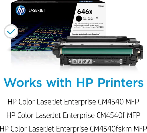 Vista 2 de HP Cartucho de tóner negro de alto rendimiento original 646X Funciona a color LaserJet Enterprise CM4540 MFP Series CE264X
