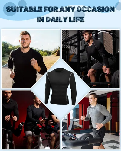 Vista 6 de Hicarer Paquete de 6 camisas de compresión atlética para hombre, camisetas de manga larga para entrenamiento, correr, camisetas deportivas