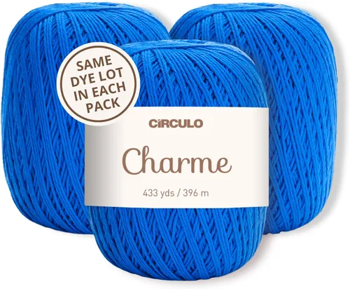 Vista 28 de CIRCULO Charme - Paquete de hilo para tejer y ganchillo, 3 bolas de 100% algodón virgen brasileño mercerizado, peso deportivo suave, color 2012