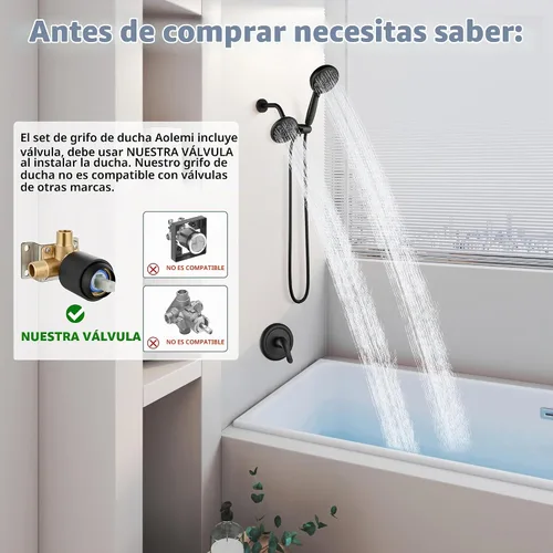 Vista 2 de Aolemi Juego de grifo de ducha dual 8 modos de cabeza y mango Kit negro