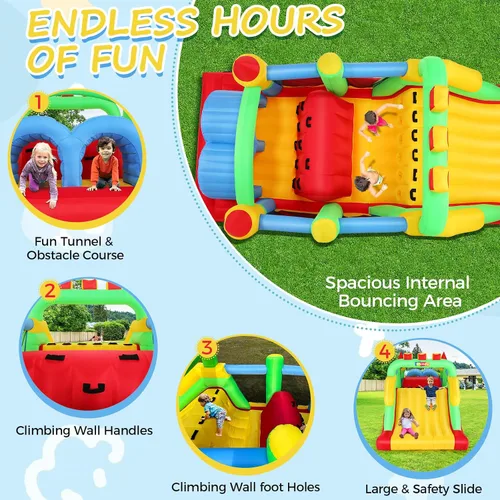 Vista 2 de Whubefy Casa de rebote para niños grandes de 8-12, 18 x 8.2 pies, curso de obstáculos inflable para niños de 3-6 con túneles dobles, tobogán grande