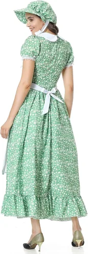 Vista 3 de GRAJTCIN Disfraz de mujer pionera, vestido de pradera colonial, manga corta, disfraz histórico de Halloween