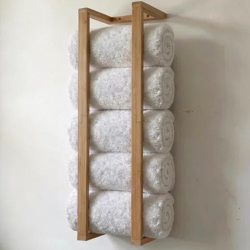 Vista 9 de Toalleros de bambú – Toallero vertical de madera de bambú accesorios de baño, almacenamiento, toallero de pared para toallas enrolladas para muebles