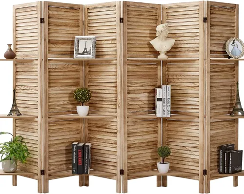Vista 11 de ROSE HOME FASHION Divisor de habitación de madera de 4 paneles de 5.6 pies, paneles de pantalla de privacidad plegables de madera, divisor