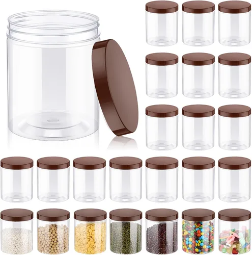 Vista 10 de Irenare 24 frascos de plástico de 16 oz con tapas, recipientes de plástico transparente de boca ancha, frascos tipo Mason para alimentos