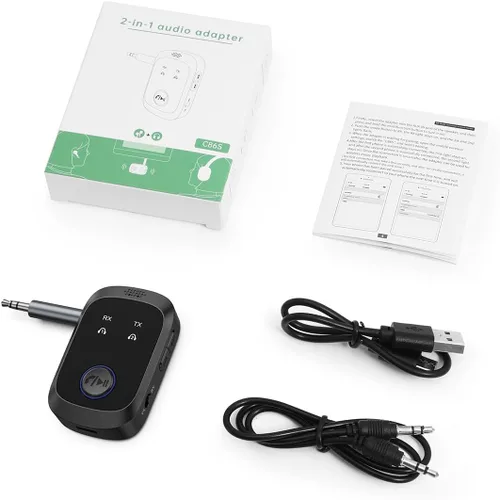 Vista 8 de Receptor transmisor Bluetooth 5.4, adaptador de audio inalámbrico 2 en 1 compatible con 2 auriculares, llamadas manos libres, 11.5H RX/10H TX