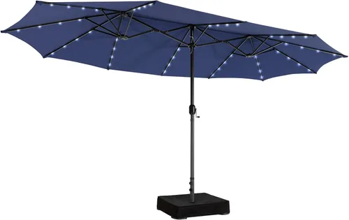 Vista 9 de Giantex Paraguas grande para exteriores de doble cara, 48 luces solares, panel solar de carga automática, sombrilla de patio extragrande con base