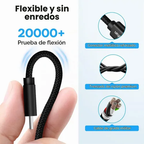 Vista 4 de CLEEFUN Cable USB C largo de 15 pies, cable de carga USB a USB-C tipo C Negro