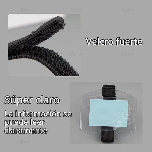 Vista 8 de AUEAR, Paquete de 5 brazaletes de identificación con correa elástica ajustable negra, etiqueta de plástico transparente Negro