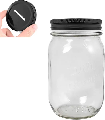 Vista 6 de Mason Jar - Tapa para conserva, 8 piezas de acero inoxidable, ranura para monedas, insertos de tapa normal de boca regular, tarros Mason para Negro