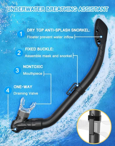 Vista 6 de Gintenco Juego de esnórquel para niños, máscara de buceo para niños como gafas de natación unisex, juego de máscara de buceo antivaho y esnórquel