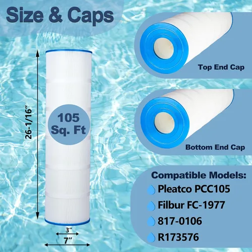 Vista 2 de Filtro de piscina PCC105-PAK4 que reemplaza a PCC105, Pentair CCP420, R173576, Unicel C-7471, Filbur FC-1977, 178584, 817-0106, 105 pies cuadrados