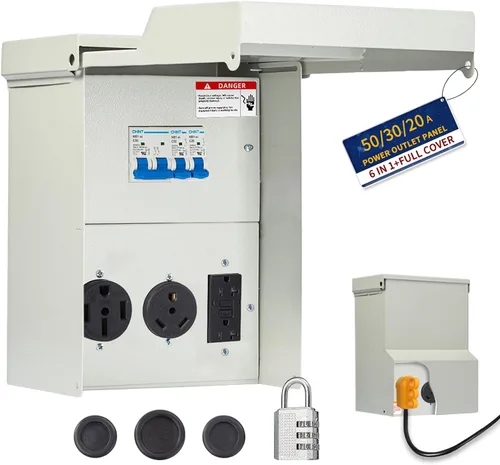 Vista 7 de Panel de Salida de Energía Temporal - con Caja de Salida de Energía RV de 30 Amperios, Salida GFCI de 20 Amperios, Panel Eléctrico RV Precableado