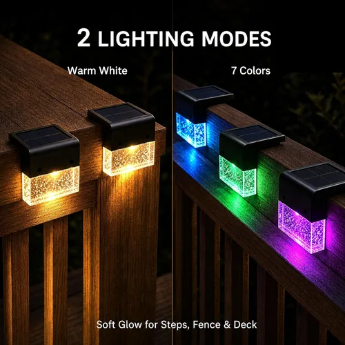 Vista 3 de SUNFACE Paquete de 4 luces solares para escalones para exteriores, impermeables, luces LED brillantes con 2 modos de iluminación, blanco cálido y 7