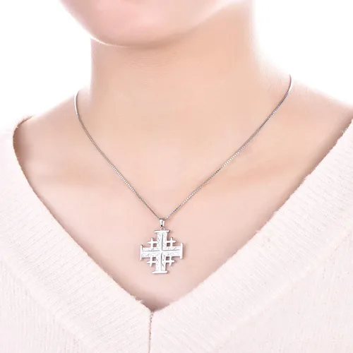 Vista 3 de YL Jerusalén Cruz Colgante Collar Cruzados Masón Joyería Religiosa Charm