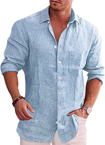 Vista 10 de domirica Camisa de manga larga con botones para hombre, étnica 2025, para verano, hawaiana, playa, casual, vintage, novedosa, ligera