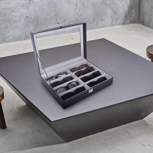 Vista 7 de AUTOARK AW-082 - Organizador de cuero para lentes de sol, 8 piezas, color negro