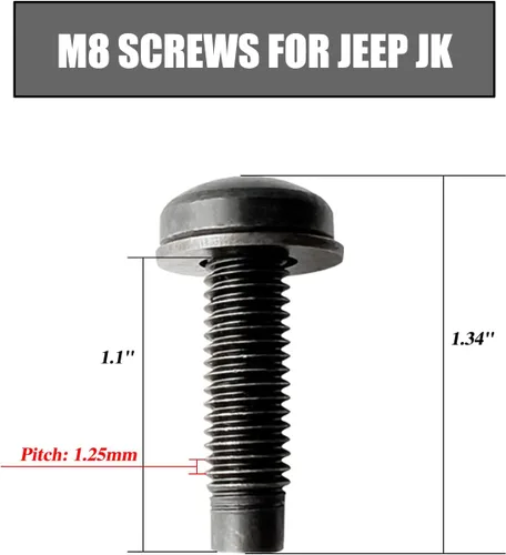 Vista 5 de Tornillos para Jeep Wrangler JK, pernos M8 aplicados al marco del parabrisas, barra antivuelco, portón trasero, bisagras duras de puerta, soportes