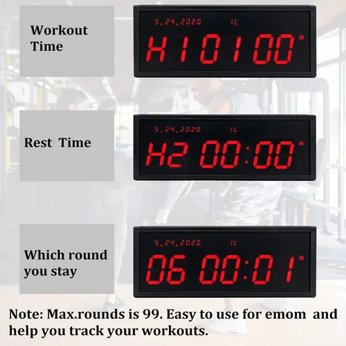 Vista 6 de Temporizador de gimnasio con temporizador de intervalos de calendario de pared digital remoto para entrenamiento