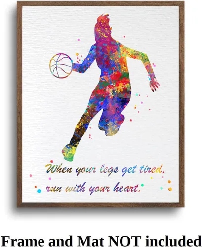 Vista 7 de Dignovel Studios Póster de baloncesto de 8 x 10 pulgadas sin marco para niña, cuando tus piernas se cansan, póster motivacional en acuarela