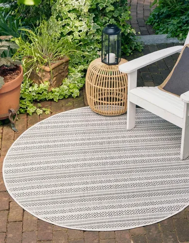 Vista 9 de Unique Loom Outdoor Striped Collection Alfombra de área - Maia (2' 2" x 3' 1" Rectángulo, Beige/Marfil)