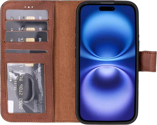 Vista 82 de HARDISTON Funda de piel auténtica hecha a mano compatible con iPhone 11 Pro de 5.8 pulgadas, funda magnética desmontable con tarjeteros - bordes