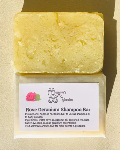 Vista 2 de Jabón en barra de champú para el cabello, aroma a geranio rosa
