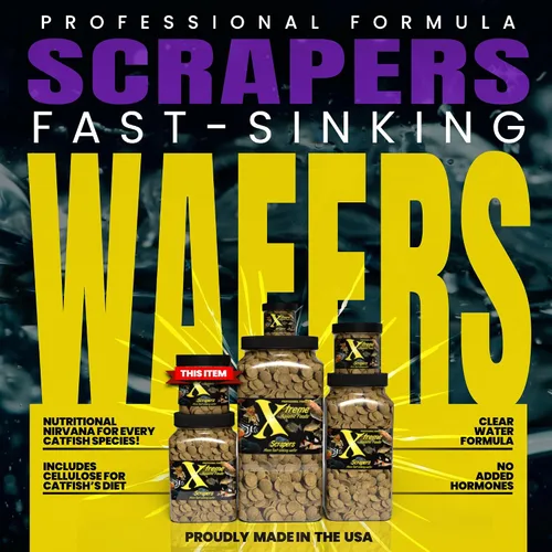 Vista 2 de Xtreme Scrapers Wafers - Alimento para peces de alta calidad de 0.551 in de rápida absorción – Rico en nutrientes y celulosa, ideal para comederos