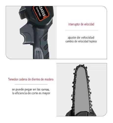 Vista 2 de Mini Motosierra 48v recargable 2 bateria