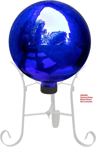 Vista 11 de Alpine Corporation Globo mirador de cristal para interiores y exteriores de 10 pulgadas — Decoración festiva de jardín y patio — Azul