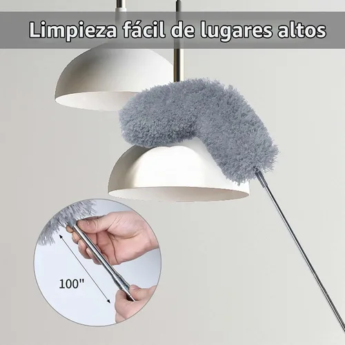Vista 2 de BOOMJOY Plumero de microfibra con poste de extensión de 100 pulgadas, plumeros para limpiar techos altos, ventiladores, persianas, muebles, gris