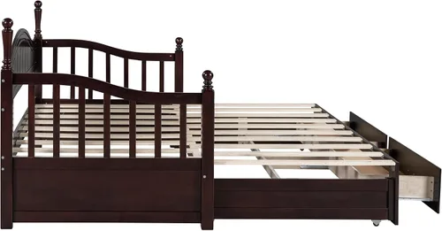 Vista 7 de Harper & Bright Designs Sofá cama individual de los años 80 y 90 con nido, base de cama extensible con 2 cajones de almacenamiento, cabecera Blanco