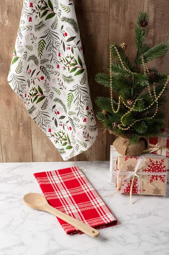 Vista 5 de DII Juego de toallas de cocina navideñas, paños de cocina florales para hornear, limpiar, entretenimiento y cocinar, 18 x 28 pulgadas, ramas