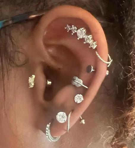 Vista 2 de MODRSA 20g 16g Cartilage Earrings for Women Silver Gold Helix Piercing Jewelry Surgical Steel Hypoallergenic Flat Back Earrings Cartilage Hoop for