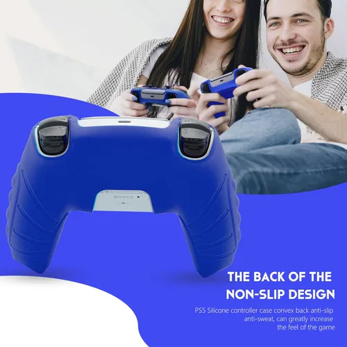 Vista 6 de ECHZOVE Funda de silicona para controlador PS5 (azul) – Cubierta de controlador de PS5 duradera y antideslizante con accesorios personalizables