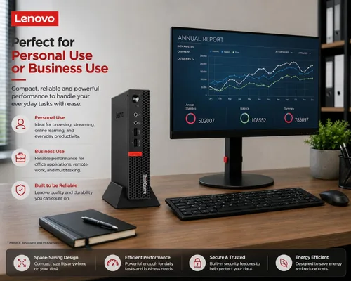 Vista 7 de Lenovo ThinkCentre Mini Desktop PC with AMD Processor & Graphics, 8GB DDR4 RAM, 1TB SSD, Windows 11, Wi-Fi, Bluetooth, 2X DisplayPort, RJ-45 Port