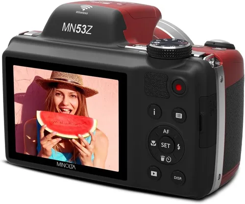 Vista 7 de MINOLTA MN53Z 16 MP / 1080P FHD Bridge Cámara digital con zoom óptico de 53x (Rojo) Paquete con tarjeta de memoria de 32GB + Bolsa para cámara + Kit