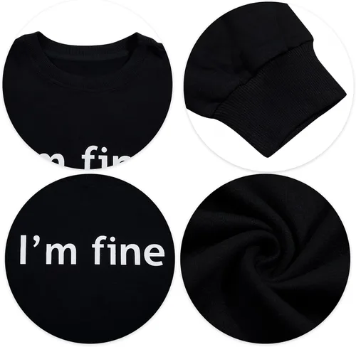 Vista 5 de Sudadera de gran tamaño para mujer, con texto en inglés "It's Fine Im Fine Everything is Fine", sudadera casual con cuello redondo y manga larga