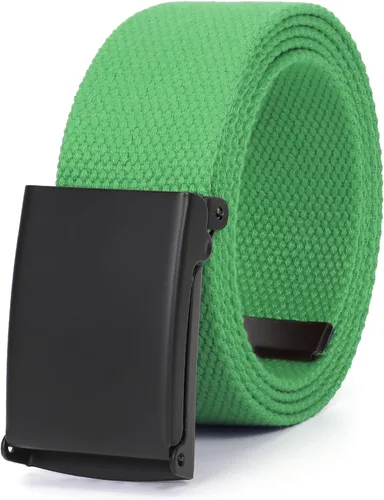 Vista 13 de WHIPPY Cinturón de tela con hebilla militar de color negro sólido, tapa abatible, totalmente ajustable, para hombre, con corte a medida