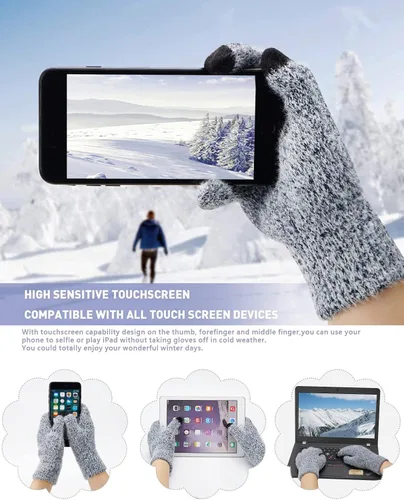 Vista 3 de Conjunto de guantes de punto cálido de invierno para mujer, con forro polar y forro de calavera, para mujer