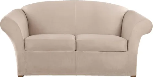 Vista 12 de SURE FIT funda para silla con alas y cojín en T de gamuza suave, de una pieza, ajuste relajado, poliéster, lavable a máquina, color chocolate