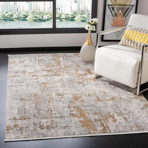 Vista 7 de SAFAVIEH Shivan Collection - Alfombra decorativa de 2 pies 2 pulgadas x 4 pies, gris y dorado, diseño abstracto moderno, no desprende pelusa