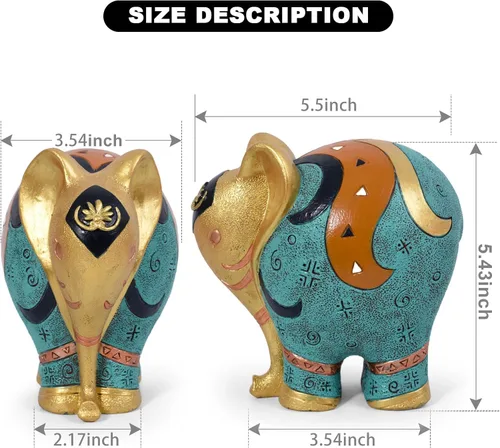 Vista 4 de Estatua de elefante hecha a mano de resina – Escultura de decoración del hogar de 5.5 pulgadas de alto para estantería, oficina, escritorio, regalo