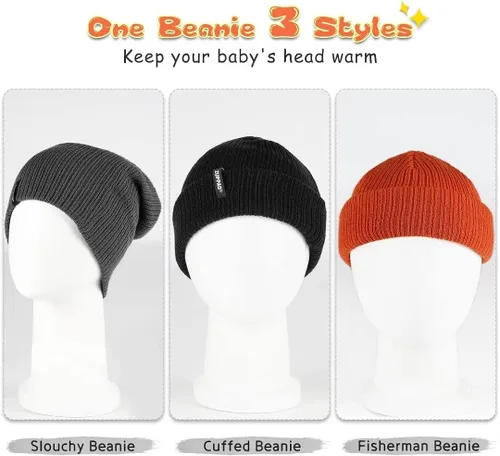 Vista 3 de ZUPPAD Baby Beanie Hat 3 Packs Toddler Girls Boys, Baby Hats Winter Warm Knitted Thermal with Fleece Lining, Kids Winter Hat