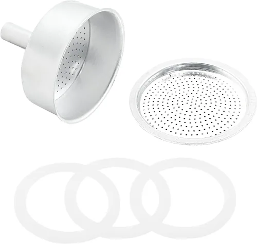 Vista 8 de Waziaqoc Espresso Moka - Kit de embudo de repuesto de 6 tazas, 1 filtro de aluminio con 3 paquetes de sellos de junta de repuesto