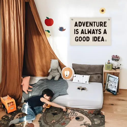 Vista 4 de Decoración para Guardería, Decoración para Habitación de Niños, Aventura Siempre es una Buena Idea, Banner Motivacional para Sala
