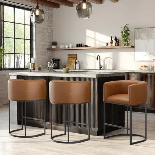 Vista 7 de Juego de 3 taburetes de bar de altura de mostrador, taburetes modernos para comedor, taburetes de bar de 24 pulgadas para isla de cocina, taburete